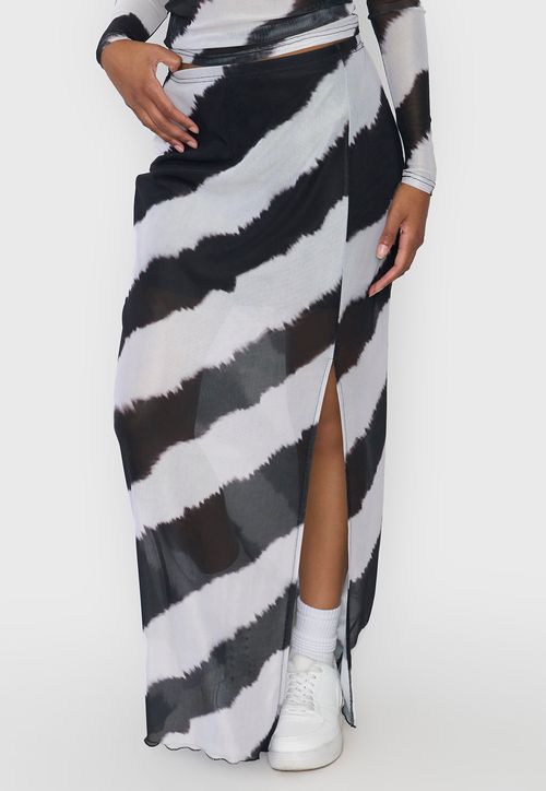 Falda Mujer Midi Malla Tie Dye Negro