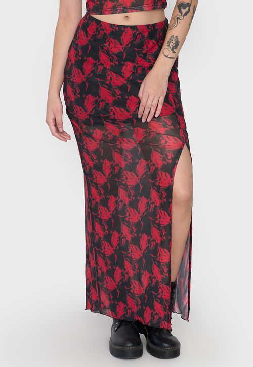Falda Mujer Midi Malla Rojo