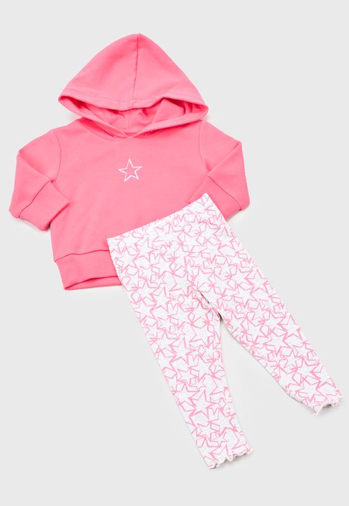 Conjunto Bebe Niña Poleron Hoodie + Calza Rosado