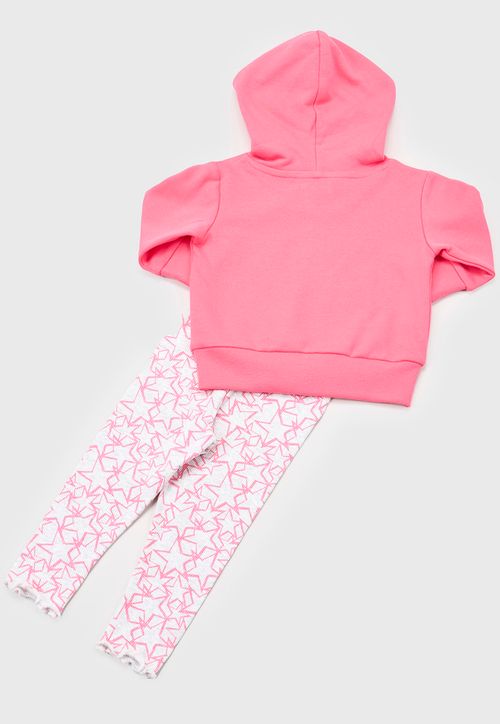 Conjunto Bebe Niña Poleron Hoodie + Calza Rosado