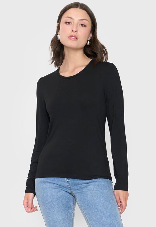 Polera Mujer Manga Larga Negro