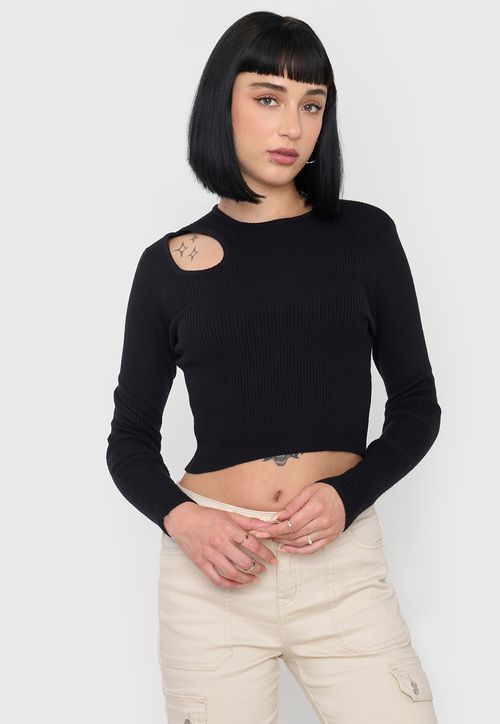 Tejido Mujer Manga Larga Cut Out Negro