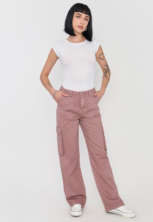Jeans Mujer Cargo Straight Fit Terracota
