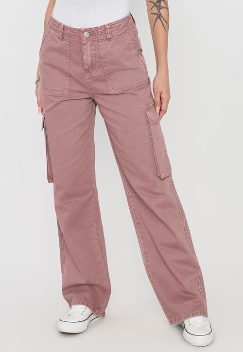Jeans Mujer Cargo Straight Fit Terracota