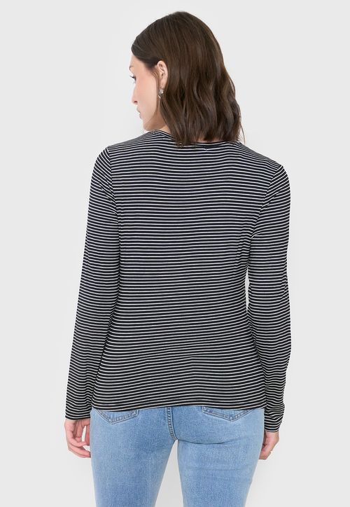 Polera Mujer Manga Larga Líneas Negro