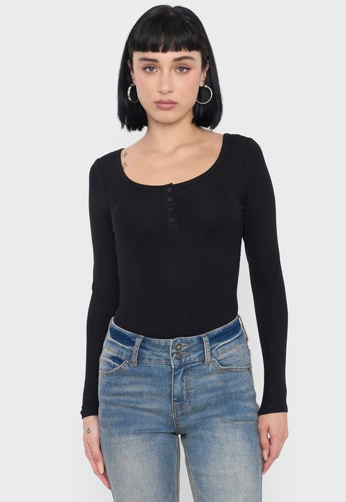 Body Mujer Manga Larga Botones Negro