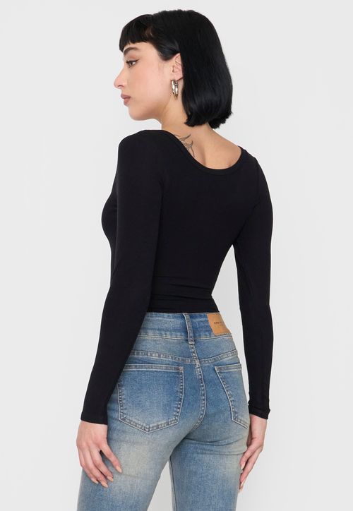 Body Mujer Manga Larga Botones Negro