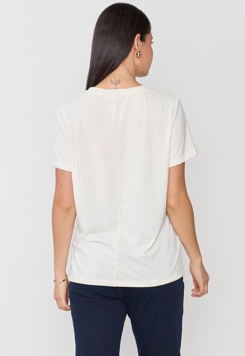 Polera Mujer Rib Básica Manga Corta Blanco