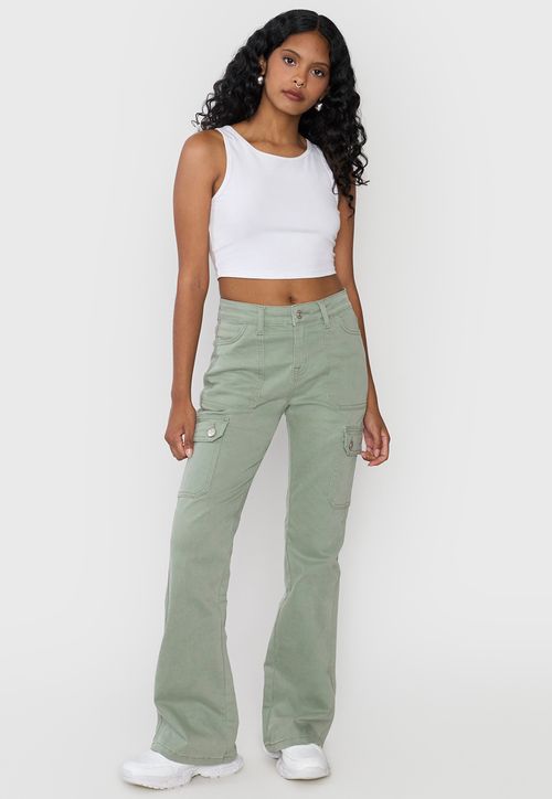 Jeans Mujer Flare Fit Cargo Verde