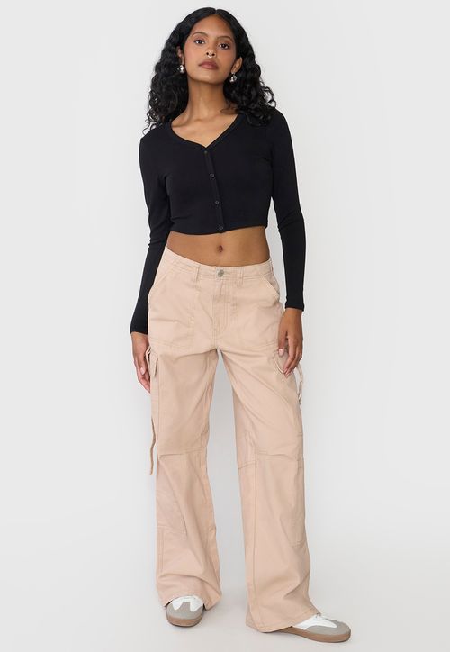 Pantalón Mujer Doble Cargo Beige