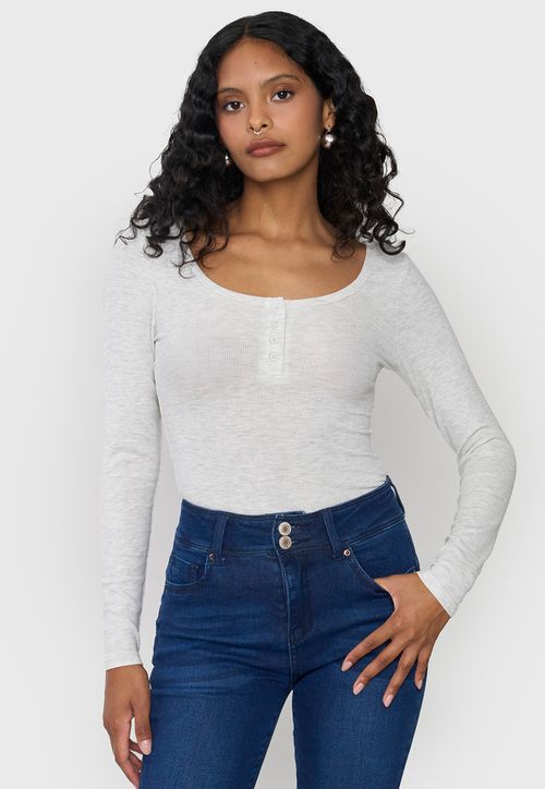 Body Mujer Manga Larga Botones Gris