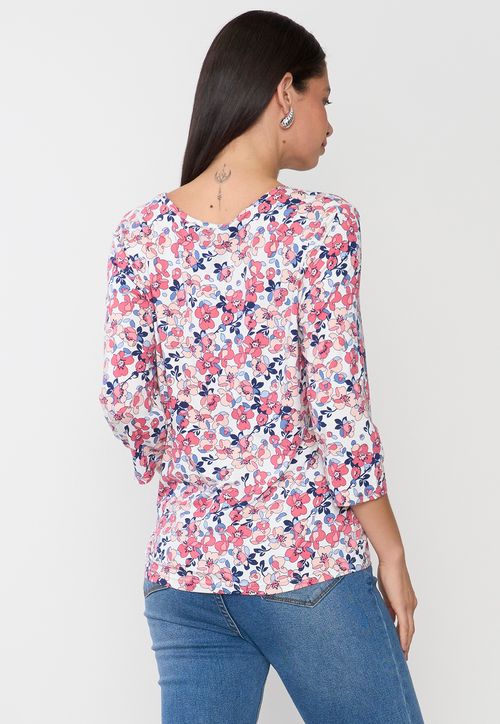 Polera Mujer Manga 3/4 Focal Print Ecru