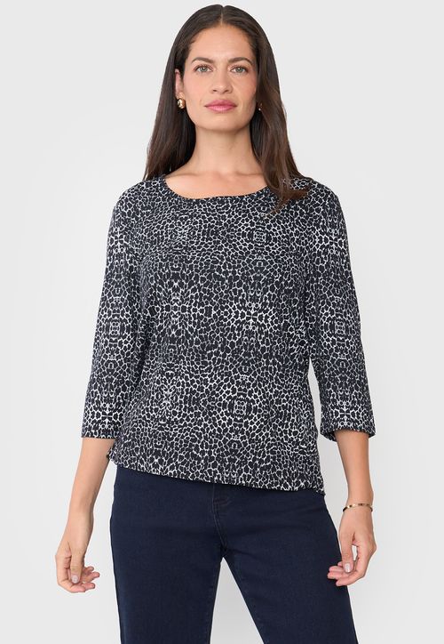 Polera Mujer Manga 3/4 Negro Focal Print