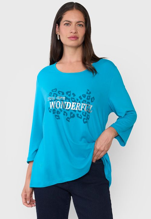 Polera Mujer Manga 3/4 Focal Print Turquesa