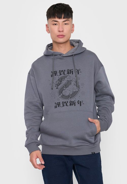 Polerón Hombre Hood Print Asiatico Gris