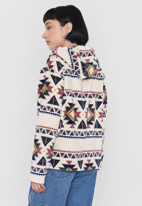 Polerón Mujer Peludo Full Print Beige Tribal
