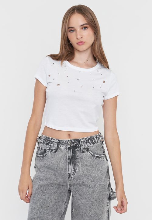 Polera Mujer Tachas Blanco