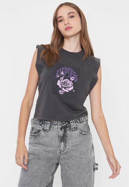 Polera Mujer Manga Vuelos Gris