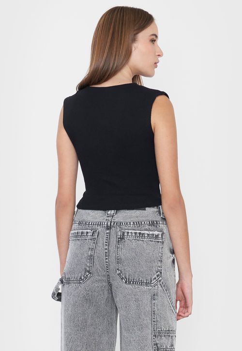 Polera Mujer Brillos Sin Mangas Color Negro