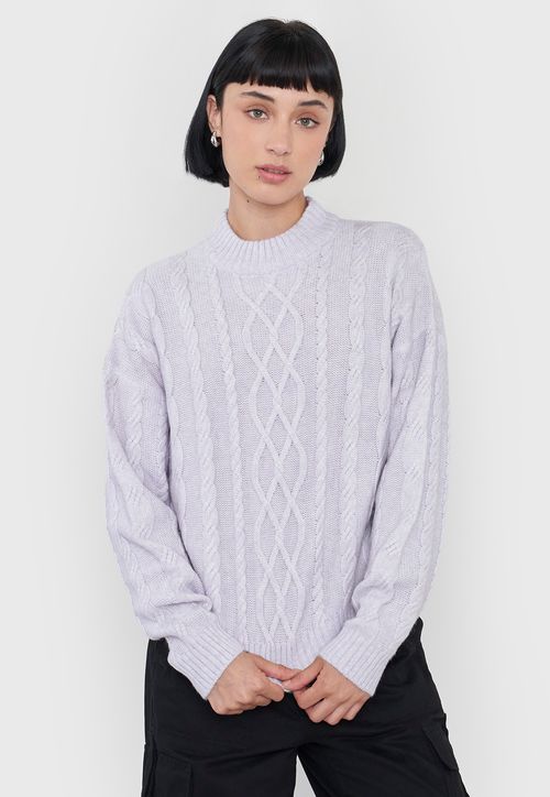 Sweater Mujer Cuello Moc Trenza Lila