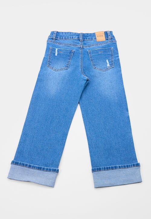 Jeans Niña Kids Wide Leg Roturas Azul Medio