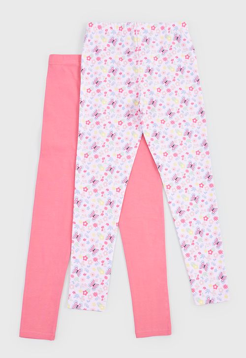 Calza Niña Kids Bipack Solida + Full Print Rosado