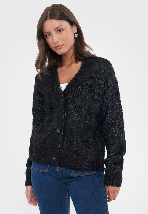 Sweater Mujer Cárdigan Lurex Negro