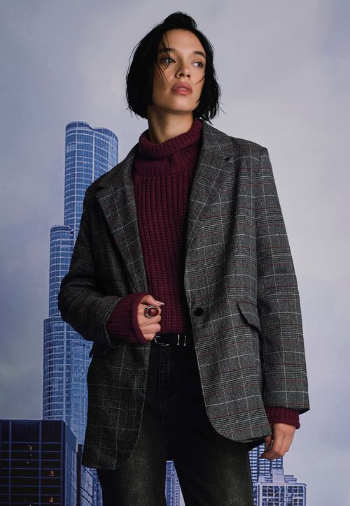 Blazer Mujer Punk Gris Checks