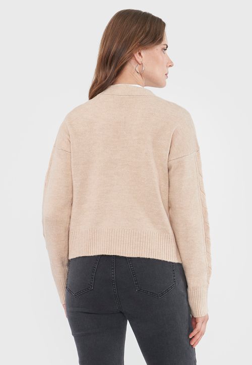 Sweater Mujer Cárdigan Trenzas Beige