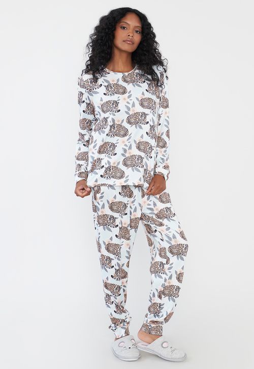 Pijama Mujer Largo Full Print Gris