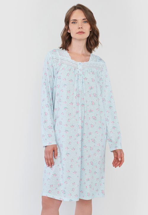 Camisa de Dormir Mujer Manga Larga Menta