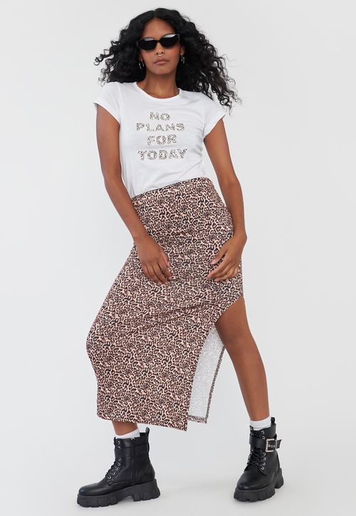 Falda Mujer Midi Animal Print Café