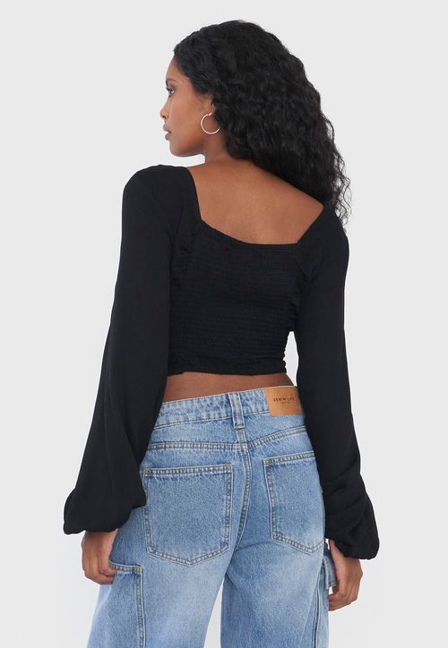Blusa Mujer Manga Globo Negro