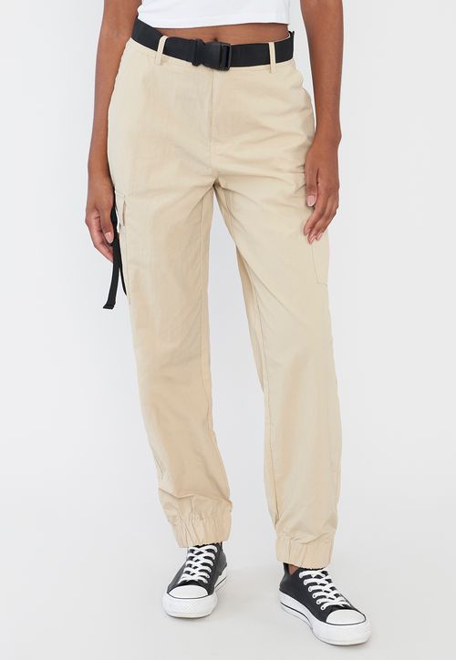 Pantalón Mujer Beige Jogger Cargo Cinturón