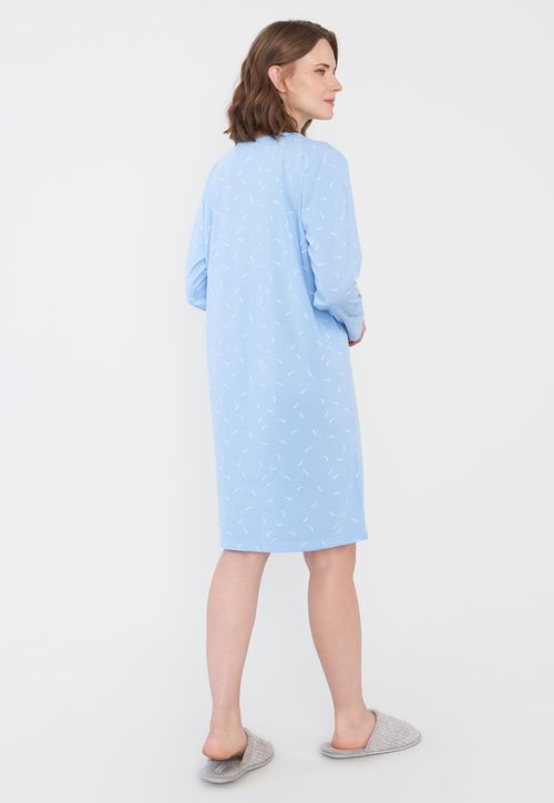 Camisa de Dormir Mujer Manga Larga Celeste