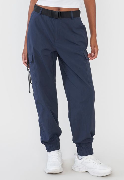 Pantalón Mujer Jogger Cargo Cinturón Gris