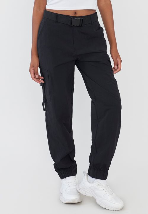 Pantalón Mujer Negro Jogger Cargo Cinturón