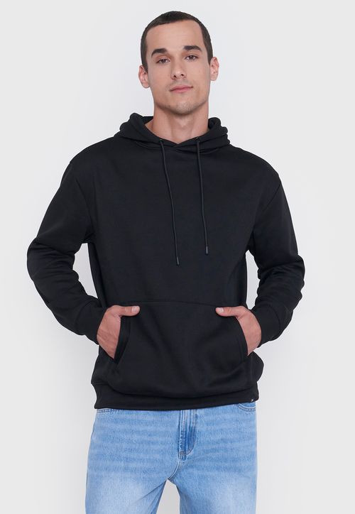 Polerón Hombre Liso Canguro Color Negro