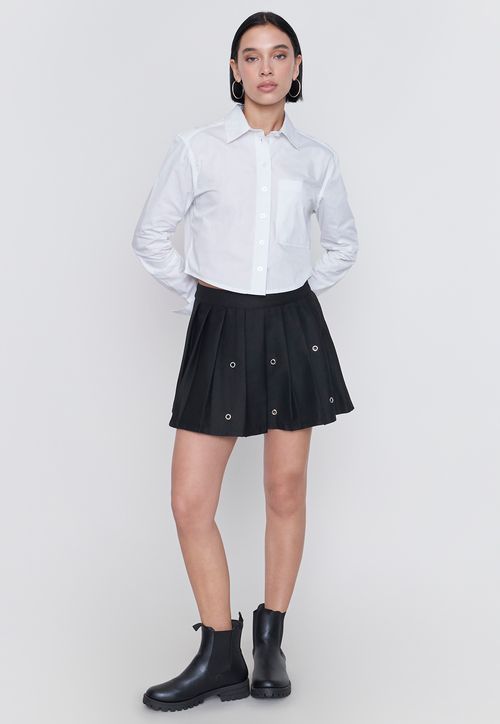 Falda Mujer Tableada Tachas Negro