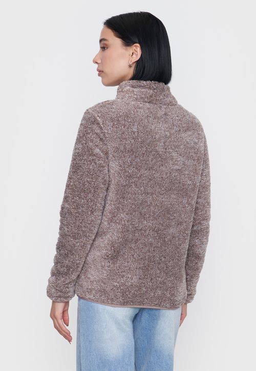 Polerón Mujer Peludo Half Zipper Café