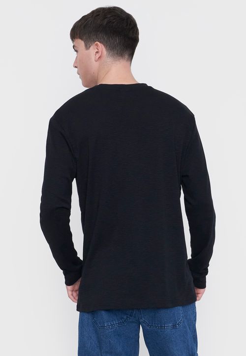 Polera Hombre Manga Larga Lisa Negro