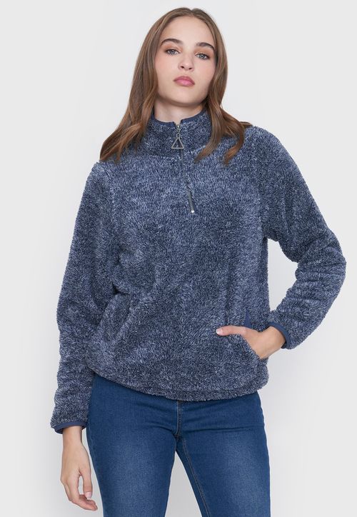 Polerón Mujer Peludo Half Zipper Navy