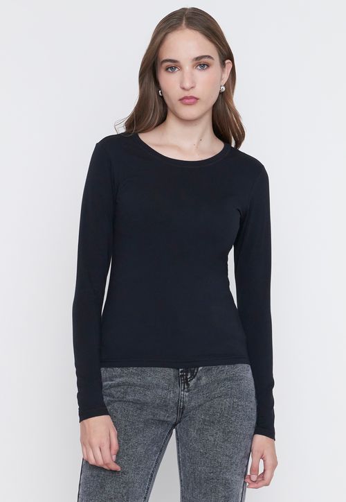 Polera Mujer M/L Cuello Redondo Negro