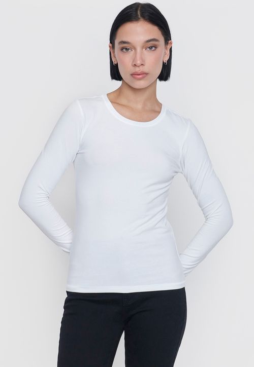 Polera Mujer M/L Cuello Redondo Blanco