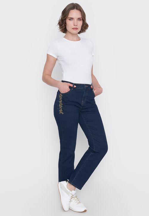 Jeans Mujer Detalle Azul Oscuro
