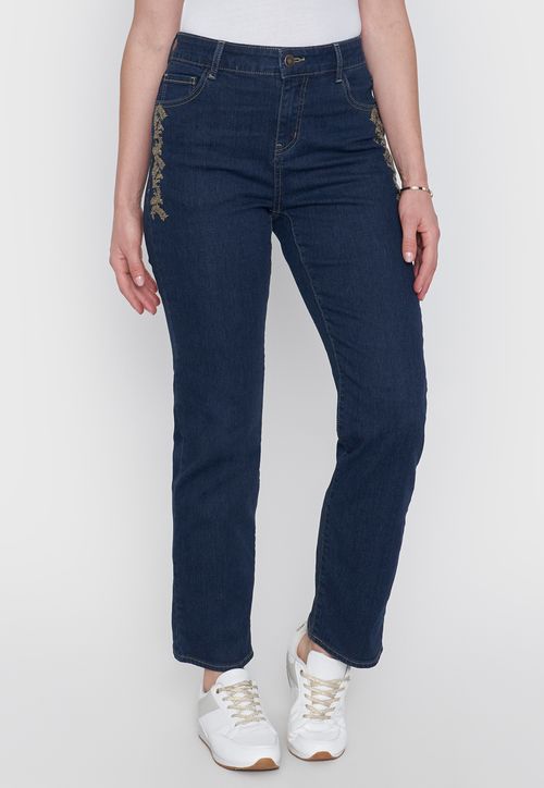 Jeans Mujer Detalle Azul Oscuro