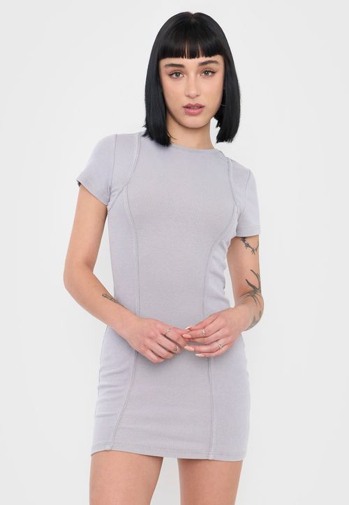 Vestido Mujer Manga Corta Lavado Gris Oscuro Lavado