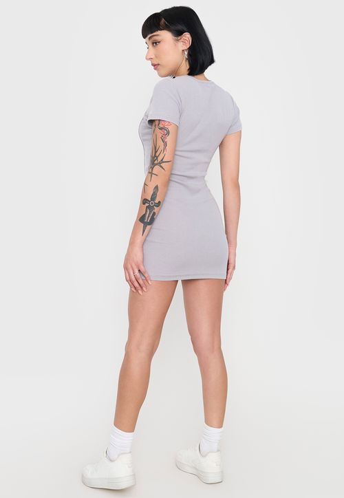 Vestido Mujer Manga Corta Lavado Gris Oscuro Lavado