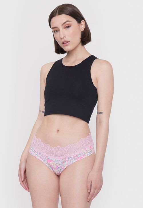 Pantaleta Mujer Algodón Flores Fondo Ecru
