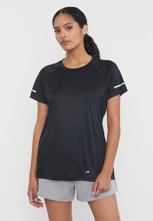 Polera Mujer Deportiva R-Neck Poliéster Negro